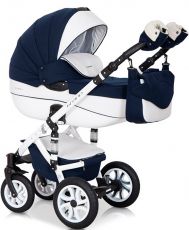 Детская коляска 2 в 1 Riko Brano Ecco 11 Navy (белая кожа – т.синяя ткань)